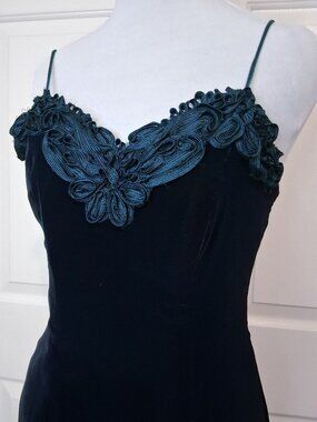 VTG 80s Niki Petites Black Velvet Soutache Trim Maxi Dress Sz 4 ILGWU